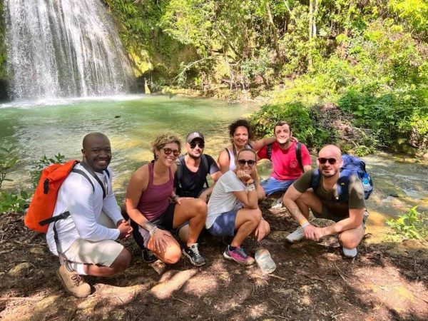 el limon waterfalls with locals
